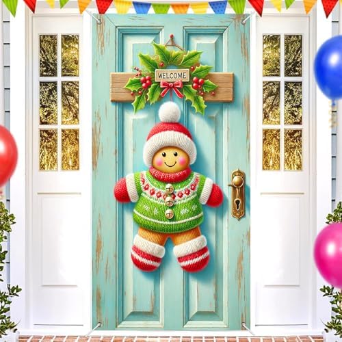 BlissYard Door Cover Gingerbread Figure 35x71 Inch Polyester
