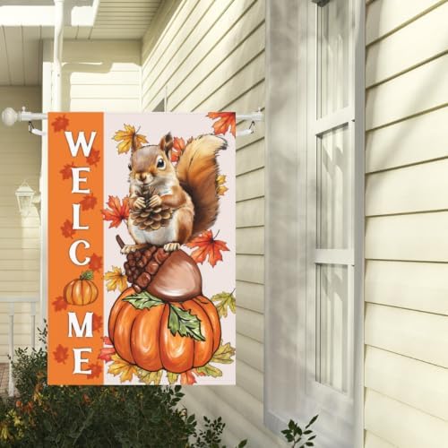 Large Fall Squirrel Garden Flag 28x40 Inch Welcome Autumn Yard Flags