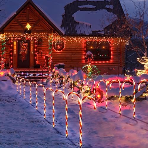 20 Pack Solar Candy Cane Lights, 21 Inch Red Christmas Yard Decor