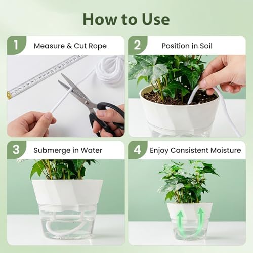 MAQIHAN Wicking Rope for Plants - 50 Feet 1/4 Inch Self Watering Wick Cord