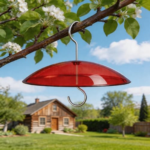8" Mini Plastic Rain Cover for Bird Feeder, 2-Pack Red Weather Guard Dome