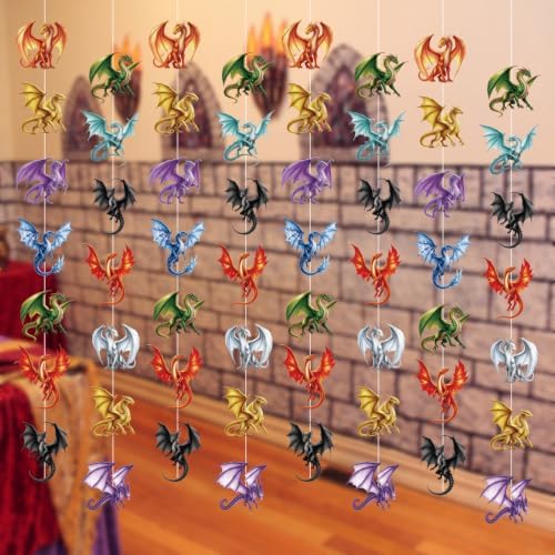 Xinnun 8 Pcs Dragon Party Decorations Dragon Hanging Banners Garland