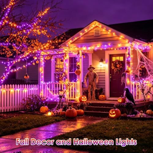 Smart Color Changing Halloween Light 198FT 600 LED Orange Purple App Remote