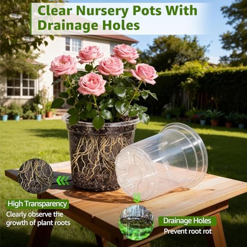 MIXC Clear Nursery Pots with Drainage Holes, 8/6/5/4/3.5 Inch 20 Pack