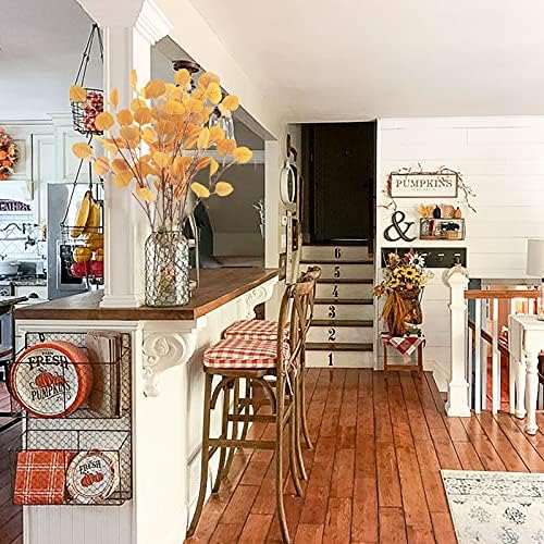 4Pcs Artificial Eucalyptus Leaves Stems 33.8‘’ Eucalyptus Branches Orange Fake Fall Flowers for Home Fireplace Farmhouse Party Wedding Table Bathroom Autumn Décor