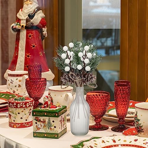 Artificial Red Berry Stems Pine Branches with Twine Bow,Christmas Pine Picks Fake Red Berry Wreath Picks, Christmas Trees Decoration Bouquets Garland Wreath Arrangements for Holiday(20 Pack/White)