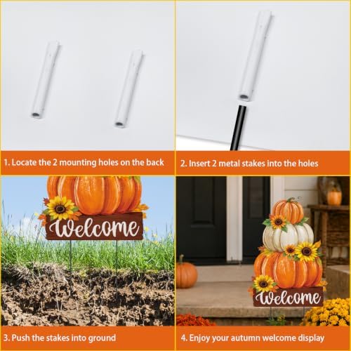 Fall Decorations Outdoor Metal Yard Sign Pumpkin Garden Stakes