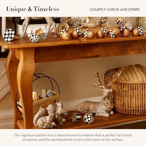 MACKENZIE-CHILDS Decorative Acorns, Resin Acorn Fall Decor for Kitchen and Home, Set of 2, Black-and-White Courtly Check and Stripe