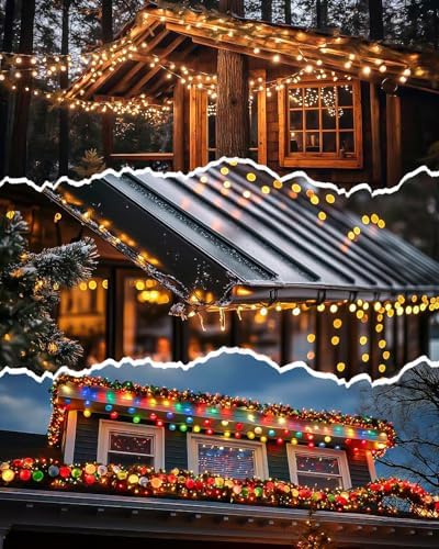 Gutter Clips for Hanging Outdoor Lights: 100 Pcs Metal White Christmas Light Clips for outside String Lights - Weatherproof Gutter Clips for Xmas Halloween Seasonal Rope Mini Decoration Lights