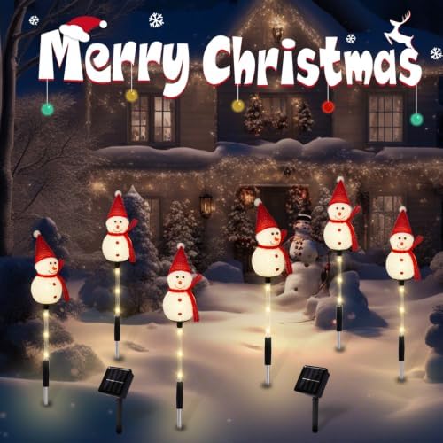 Solar Christmas Snowman Pathway Lights Outdoor Decoration, 6 Pack