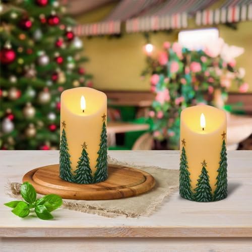Eldnacele Christmas Flameless Pillar Candles Battery Operated with 6H Timer