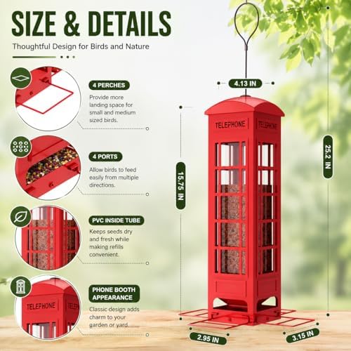 Squirrel Proof Bird Feeder, 3.2LB Large Capacity Metal Mesh Hanging Bird Feeder for Outdoors with Weight-Activated Perches for Cardinals, Finches, Chickadees & Blue Jays, for Dad