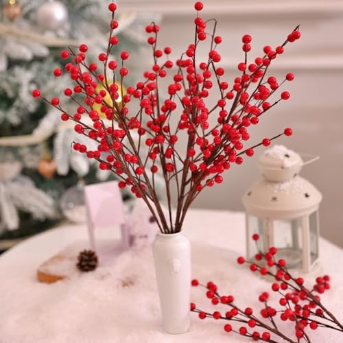 Red Holly Berry Stems for Christmas Tree,Total of 840 Red Berries,16.7in 24Pack Berry Stems,Hand Made Christmas Decor,Artificial Burgundy Berries, Christmas Picks