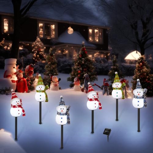 Solar Christmas Snowman Pathway Lights Outdoor Decoration, 3 Pack