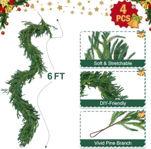 Hananona 4Pcs 6FT Christmas Garlands, Real Touch Norfolk Pine Garland