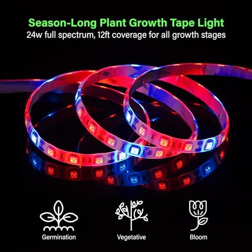 11.8ft Full Spectrum LED Grow Light Strip 24W Flexible Plug-In Tape Kit