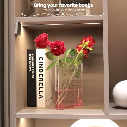 Alpharan Pink Book Vase, Acrylic Clear Book-Shaped Flower Vase