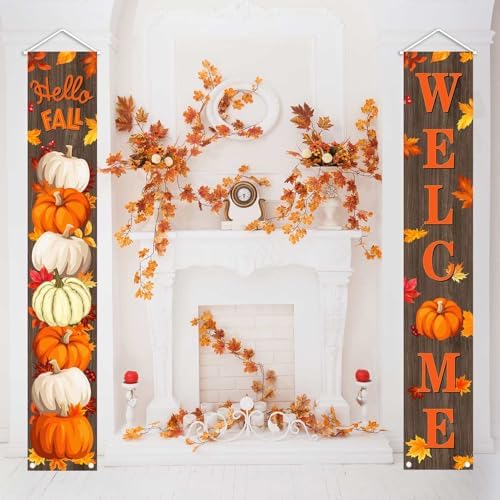 Fall Porch Banner Pumpkin Thanksgiving Door Decorations for Home Decor