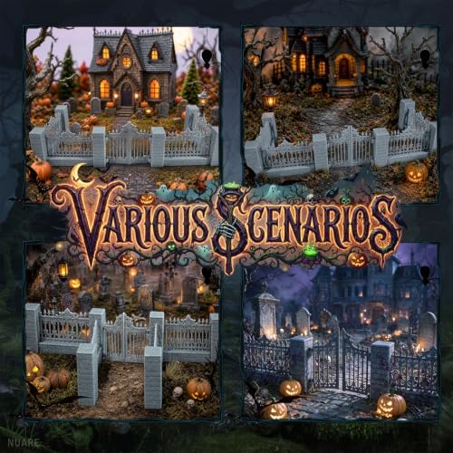 Warmtree 12 Pcs Halloween Village Fence Accessories with Gates and Pillars