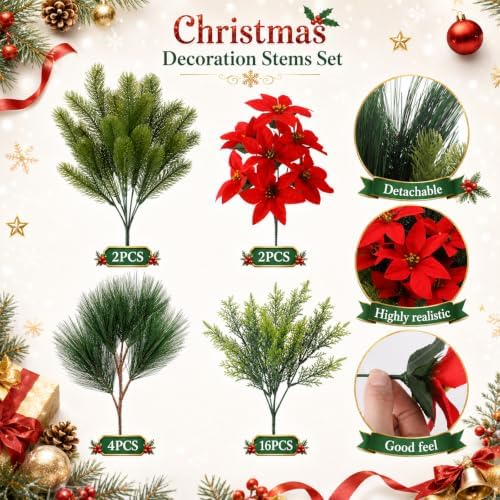 Suncalla 24 Pcs Artificial Christmas Flowers for Outdoors Winter, Stylish