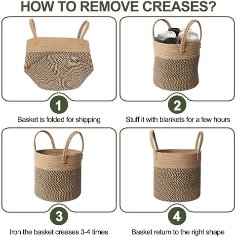 Round Wicker Basket with Handle, 12.5" Woven Jute Plant Basket for 11" Pot, Indoor Boho Artificial Tree Planter, Decorative Flower Pot Cover, Rustic Holder for Plants, Shoe Towel Bin, Black Stripes