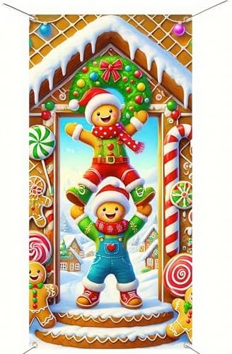 BlissYard Christmas Door Cover Gingerbread Trio 35 x 71 Inch