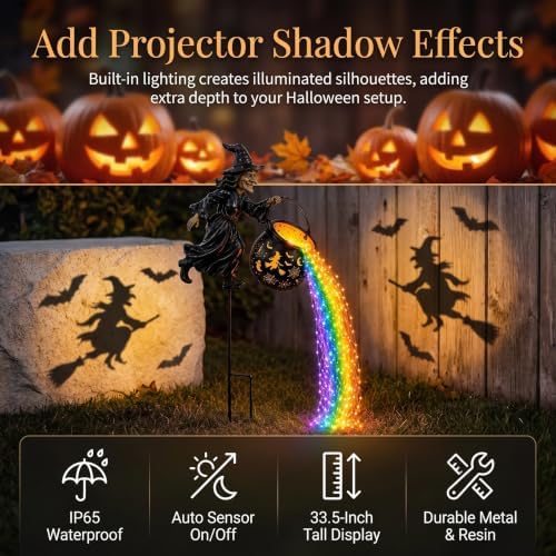 Halloween Witch Cauldron Garden Light Flying Witch Waterfall Stake (1PC)