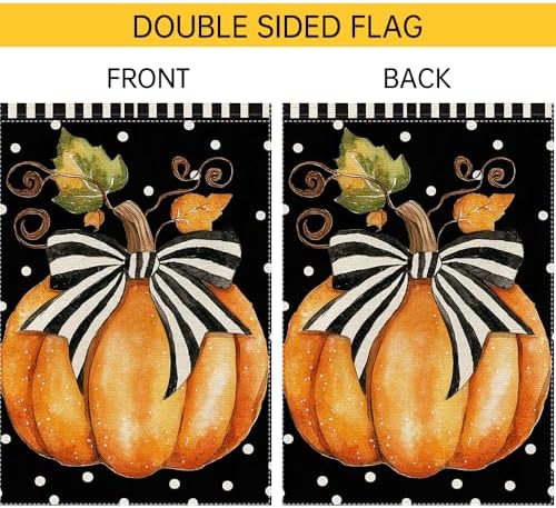 Fall Garden Flag Polka Dots Bowknot Pumpkin Garden Flags For Outside Burlap Decor, Thanksgiving 28X40 Inch Double Sided Vertical Autumn Decor Patio Lawn Yard Outdoor Decoration