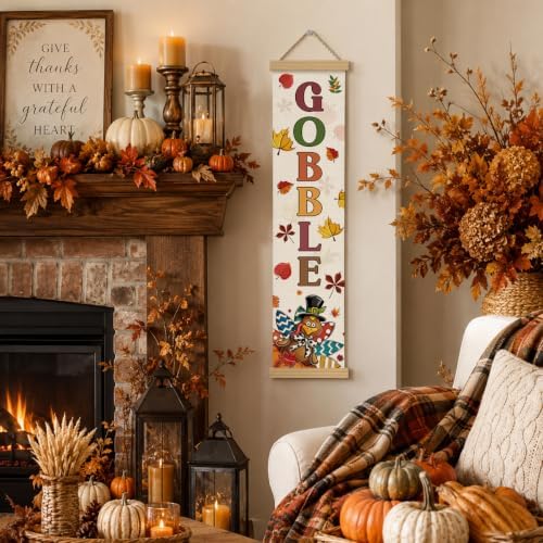 Thanksgiving Banner, Gobble Autumn Wall Decor Banner for Party Farmhouse