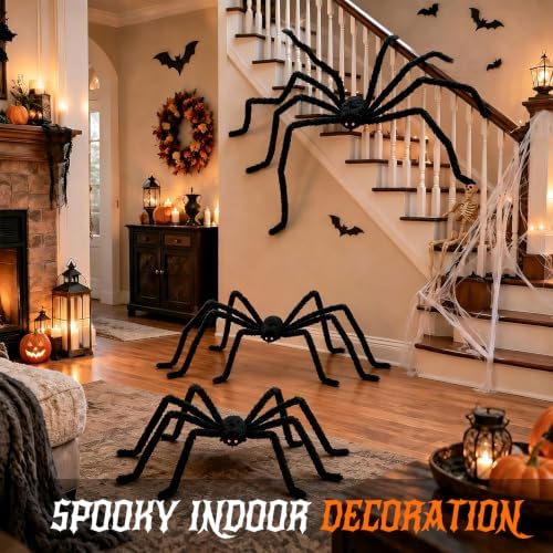 3 Packs Halloween Giant Spider Decorations, 10FT, 5FT, 4FT Large Spiders
