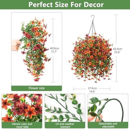 IINQCMY Artificial Flowers Fall Hanging Baskets Outdoors Fake Mums