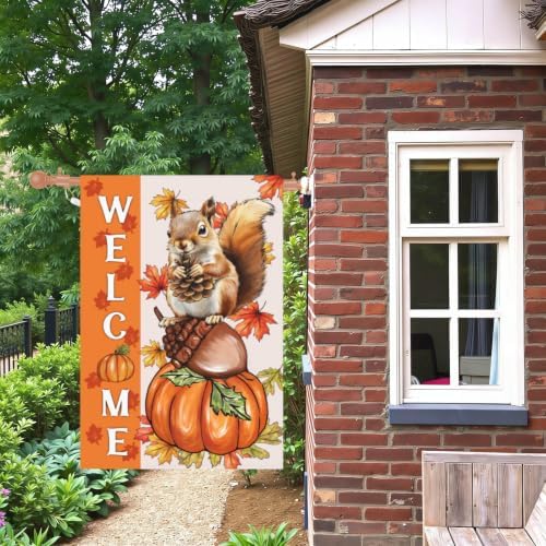 Large Fall Squirrel Garden Flag 28x40 Inch Welcome Autumn Yard Flags