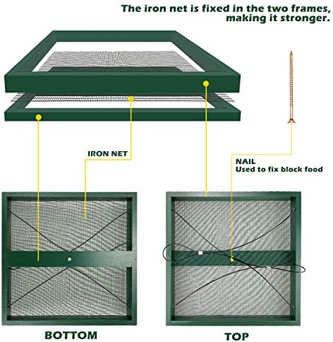MIXXIDEA Bird Feeder Hanging Tray, Wooden Platform Hummingbird Feeder Hanging Tray Mesh Seed Platform for Garden Yard Outside Decoration Attracting Wild Birds (Green-2pk)