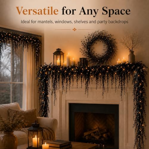 Halloween Lighted Creepy Vine Garland, Black Garland with Light，39.4"