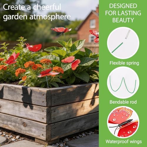 30PCS Red Butterfly Decor Artificial Butterflies for Outdoor Garden Decor