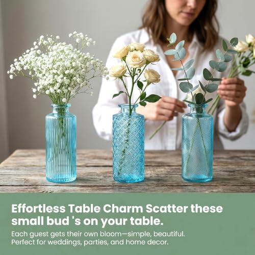 Glass Bud Vases 30 Pack, Small Blue Flower Vases for Centerpieces in Bulk