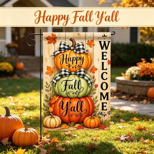 Happy Fall Garden Flags 12x18 Double Sided,Pumpkin Yard Flags for Outside