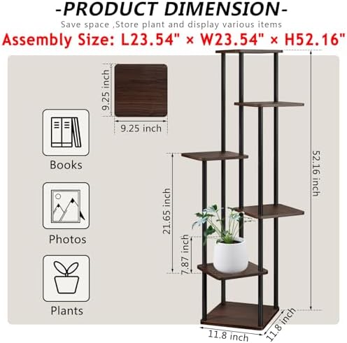 AZERPIAN 6 Tier Tall Plant Stand Indoor Corner Tiered Shelf Metal MDF Board