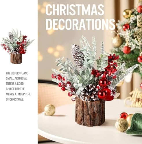 hatisan Small Christmas Tree, Artificial Christmas Tree with Christmas Ornaments Pine Cone Berry, Tabletop Christmas Tree for Christmas Decorations Home Room Party Winter Indoor Outdoor((Red-Round)