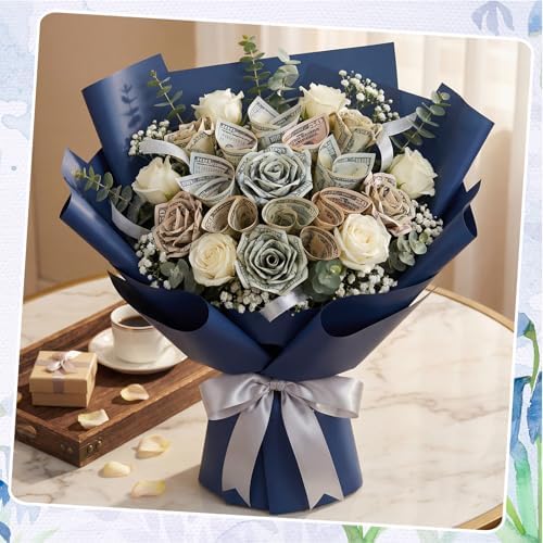 woric 25 Sheets Navy Blue Flower Bouquet Wrapping Paper