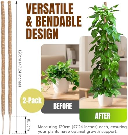 Mcbazel 2 Pack 47 Inch Bendable Moss Pole for Plants Monstera - Tall Coco Coir Plant Support Stakes for Large Indoor Climbing Plants Vines - Flexible Totem Stick Kit with Full Garden Ties