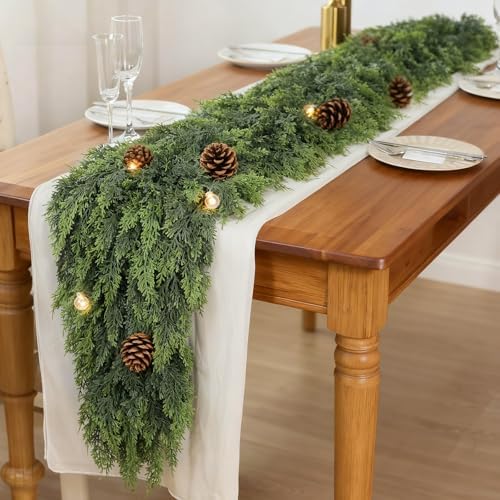 6FT 1Pcs Lifelike Touch Artificial Christmas Cedar Garland for Mantle Decor