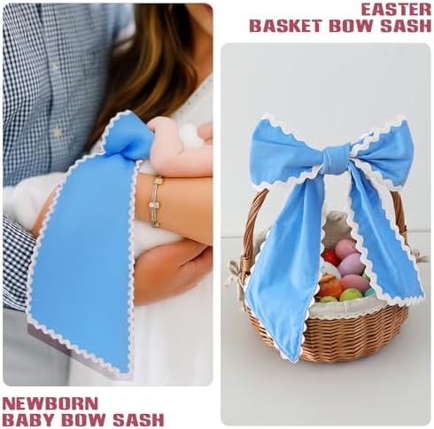 DYSHAYEN Wreath Sash for Front Door, Blue with White Trim