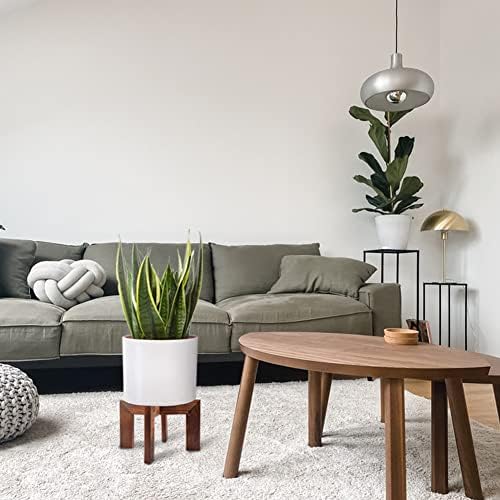 Gendral Forwepup 3 Pack wood Plant stand, Mid Century Modern Planter Stand Rattan Flower Pot Stand, Low Short Plant Stands Indoor - Boho Rustic Wooden Stool for Plant Pot Holder, Fit 5-15 Inch Pot