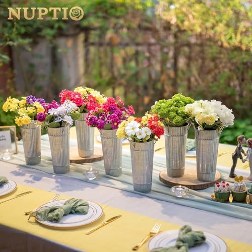 NUPTIO Galvanized Bucket for Flower Bar, 9" Tall, Set of 12