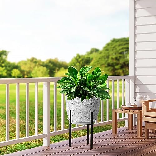 UOUZ 12inch Large Plant Pot, Modern Plastic Planter with High Driange Holes and Saucer for Indoor Outdoor Garden Plants and Flowers, White Speckles