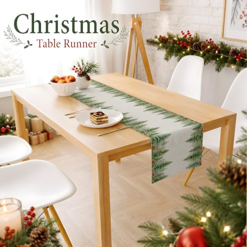 Christmas Decorations - Watercolor Pine Tree Christmas Table Runner