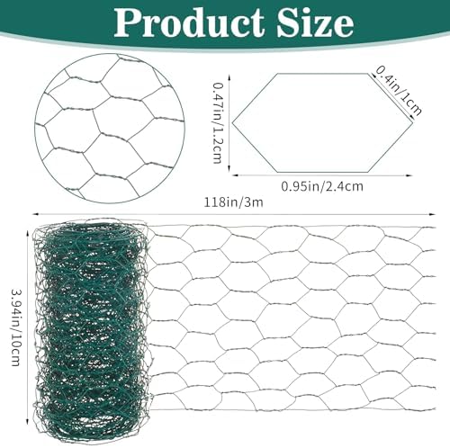 Ouligay Flower Wire 3.94 X 118 Inch Chicken Wire for Floral Arrangements Floral Chicken Wire Roll Green Mesh Netting Garden Iron Wires Fence for DIY Crafts Wreaths, Poultry, Plant Support & Protection