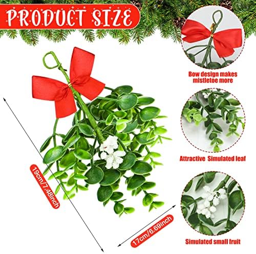 Dingion 18 Pcs Christmas Hanging Mistletoe Decor Ornament with Red Bow