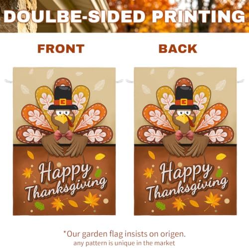 Happy Thanksgiving House Flag Turkey Thankful Fall Garden Banner Autumn Happy Harvest Garden Flags Double Sided Yard Decorations Holiday Outdoor Flag 28 x 40 Inch
